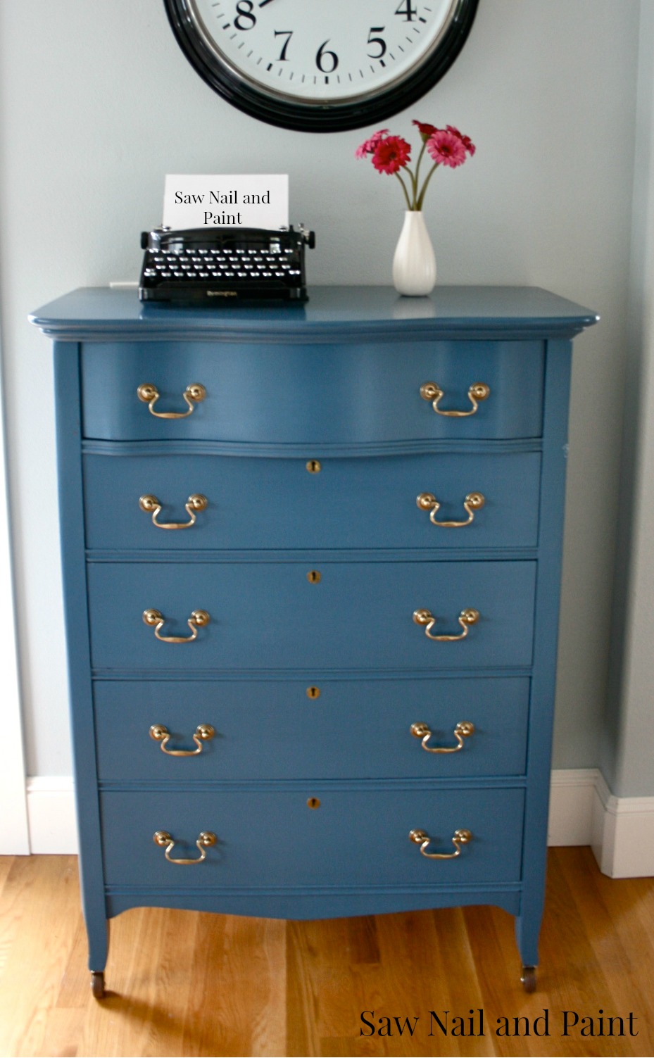 Vintage Blue Serpentine Dresser - Saw Nail and Paint