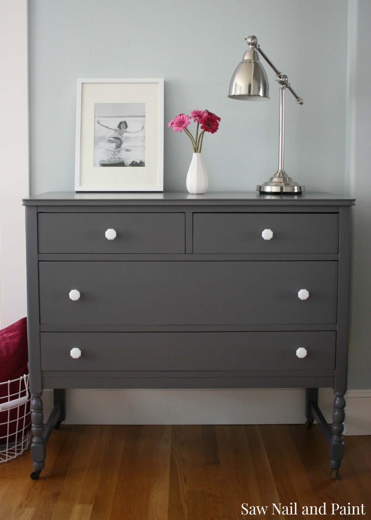 Gray Dresser With White Knobs Jpg Saw Nail And Paint