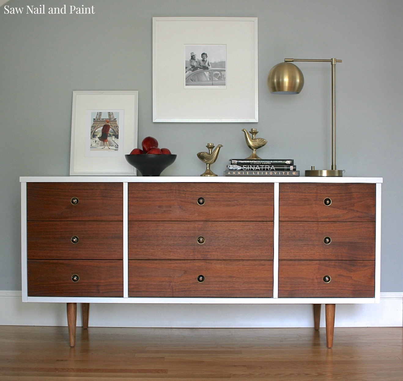 Bassett Mid Century Dresser Makeover - Saw Nail and Paint