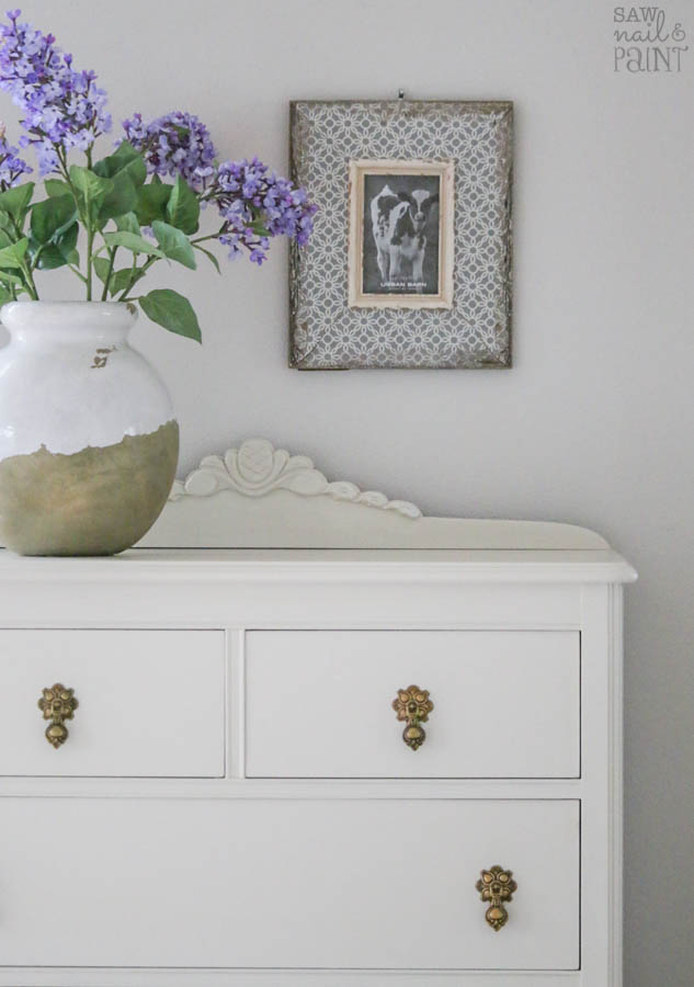 White Painted Antique Dresser Makeover Saw Nail And Paint