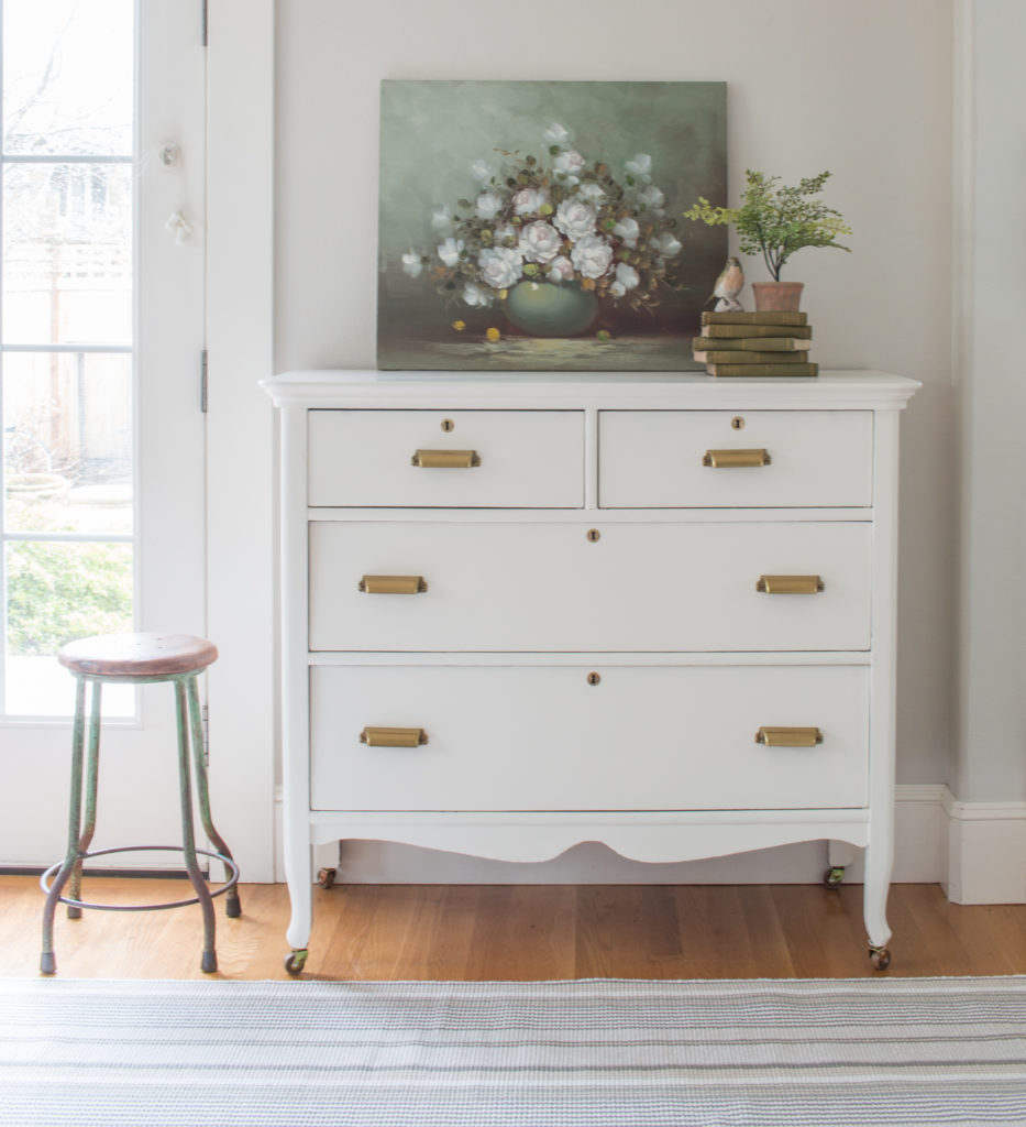 White And Brass Vintage Dresser Makeover Saw Nail And Paint